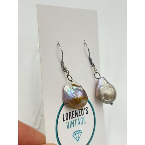 Baroque Pearl Dangle Earrings with Sterling Silver Hooks Dangling Earrings - Picture 3 of 6